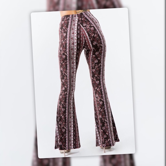 Tik Tok Famous Brown Tribal Print Bell Bottom Flare Stretch Pants - Picture 5 of 11